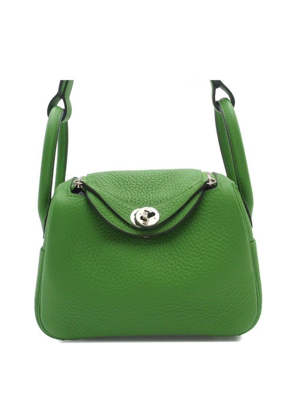 Hermes Lindy Mini Vert Yucca Silver Taurillon Clemence 2-Way Shoulder Bag